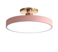 HELCEKOU Macaron Round LED Ceiling Light, Modern Wrought Iron Lamps Semi Flush Mount Lighting For Children's Room, Bedroom, Hallway,Pink+Neutral Light-50cm 40W