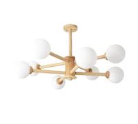 HELCEKOU Magic Bean Chandelier,E27 Nordic Glass Ball Chandelier,Molecular Light,Wooden During Light Industrial Modern Ceiling Fixture with Handblown Lampshade-Wood 8t Decoration (Col