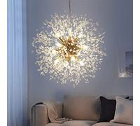 HELCEKOU Modern Crystal Chandeliers, Chrome Firework Dandelion Chandelier Light Fixture Pendant Lighting for Dining Room, Bedroom, Kitchen, Living Room