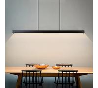 HELCEKOU Modern Linear LED Pendant Lights for Dining Room Kitchen Office Dimmable Wooden Hanging Lamp with Remote Control 80 cm