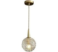 HELCEKOU Retro Adjustable Height Brass Small Chandelier, E14 Base Single Lamp Crystal Glass Pendant Light, Simple Indoor Bedroom Bedside Hanging Modern Home Restaurant Bar Decorative Ceiling Li