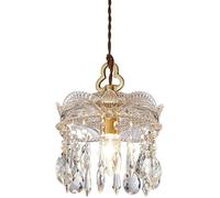 HELCEKOU Simple Creative American Retro Glass Chandelier, E12 Light Source Pendant Light, Bedroom Bedside Full Copper Crystal Small Ceiling Fixture, for Kitchen Island Dining Room