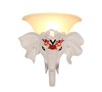 HELCEKOU Thai-Style Rustic Elephant Head Wall Lamp, Resin Animal Sconce Lighting with Frosted Glass Lampshade 1 Light Farmhouse Fixture
