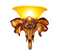 HELCEKOU Thai-Style Rustic Elephant Head Wall Lamp, Resin Animal Sconce Lighting with Frosted Glass Lampshade 1 Light Farmhouse Fixture