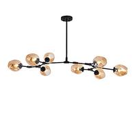 HELCEKOU Vintage Bubble Glass Chandelier Modern 9-Lights Irregular Metal During Light Adjustable Unique Hanging for Kitchen Island Dining Room-Amber lampshade Black 8 Heads