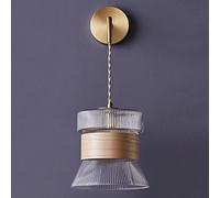 HELCEKOU Vintage Glass Wall Sconce Lamp Wood Mount Light, Antique Farmhouse Lighting Fixture E27 Wooden Sconces for Living Room Bedroom Bedside Home Decoration/Ash