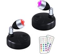 Helcona Wireless LED Spotlight w/ Remote Control, RGB Battery Spot Lights Indoor Art Lights Color Changing Mini Picture Light Dimmer Puck Lights Timer Wall LightHallway Cupboards 2 Pack, Black (DR-1)