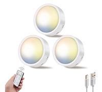Helcona Wireless Under Cabinet Lighting,LED Puck Lights with Remote Control,3 Color Dimmable Timing Function Push Lights Ideal for Kitchen Cabinets, Bedrooms, Closets, Garage and More 3 Pack