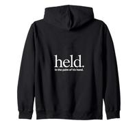 Held In The Palm Of His Hand Christian Message Backprint Zip Hoodie