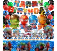 Helden Birthday Decoration Boys, 101 Pieces Children's Birthday Decoration Set, Includes Banner, Foil Balloons, Cake Topper, Tablecloth, Plates, Napkins, Hero Birthday Decorations