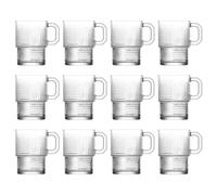 LAV 12x Clear 270ml Helen Stacking Glass Coffee Cups - Latte Tea Hot Chocolate Cappuccino Espresso Drinking Mugs Glasses Set with Handle