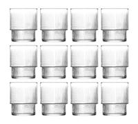 12x Clear 230ml Helen Stacking Whisky Glasses - Cut Glass Whiskey Rum Vodka Gin Scotch Ice Old Fashioned Cocktail Drinking Tumbler Gift Set - by LAV