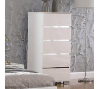 helena high gloss chest of 5 drawers narrow in white