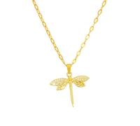 Helena Rose Jewellery Dragonfly Necklace - Gold Plated Stainless Steel Pendant with Clear Cubic Zirconia Crystals - Sparkling Dragon fly Charm Symbolising Transformation - Gift for Women