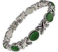Helena Rose Ladies Magnetic Bracelet for Women - Green Cats Eye Semi Precious Stones - Fits Wrists Up to 18.5cm Adjustable Size - Includes Jewellery Gift Box