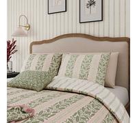 Helena Springfield Harvest Moon Oak Stripe Double Duvet Cover SET, Green/Pink