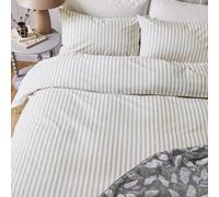 Helena Springfield Harvest Moon Ticking Stripe Double Duvet Cover SET, Linen & Grey