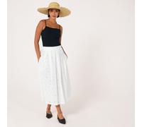 Helene Berman 100% Cotton Floral Broderie Midi Skirt WHITE SIZE 10