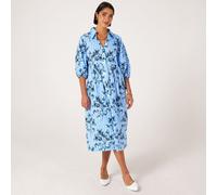 Helene Berman Blue Striped Dress with Floral Print BLUE FLORAL SIZE 10
