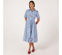 Helene Berman Short Sleeve Striped Dress with Floral Embroidery BLUE STRIPE SIZE 10