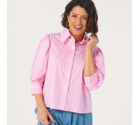 Helene Berman X Katy Cotton Stretch Striped Shirt BLUE SIZE 16