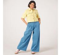 Helene Berman X Katy Pleated Denim Wide Leg Trousers with Stretch W... DARK DENIM SIZE 10