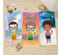 Helengili Custom Beach Towel For Kids Girl Boy Travel Bath Towel For Child Personalized Name Towel Beach Accessories Summer Vacation Gift For Family (Boy)