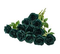 Helera 12pcs Roses Artificial Flowers Fake Roses Peacock Green Silk Roses White Silk Flowers Rose with Long Stems for Wedding Home Party Centerpieces Decorations