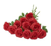 Helera 12pcs Roses Artificial Flowers Fake Roses Red Silk Roses Flowers Rose with Long Stems for Wedding Home Party Centerpieces Decorations