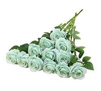Helera 12pcs Sage Green Peacock Green Silk Roses with Long Stems for Wedding Home Party Centerpieces Decorations