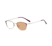 HELES Retro Style Women's Oval Titanium Full Rim Photochromic Brown Reading Glasses Single Vision Outdoors Sunglasses Readers-#3 Purple&Rose Gold||+2.00 Strength