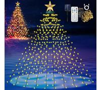 HELESIN Christmas Tree Lights with Star Topper, 410 LED 6.56FT Christmas String Lights with 8 Modes, Timer Remote, Waterfall Tree Lights Solar USB Powered for Xmas Decorations(Warm White)