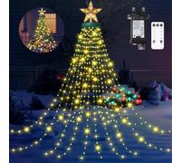 HELESIN Christmas Tree Lights with Star Topper, 410 LED 6.56FT x 16 Lines Christmas Light with 8 Modes Timer Remote, Waterfall Tree Lights Plug in String Light for Indoor Outdoor Xmas Decor, Warm