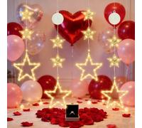 HELESIN Christmas Window Lights, 4 Packs LED Christmas Star Lights, Battery Powered Hanging Xmas Fairy Lights with Suction Cup for Outside/Indoor Valentine's Day, Mother's Day Decoration (Warm)