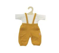 Heless 1415 Doll Clothes Made of 100% Organic Cotton, 2-Piece Set with Dungarees in Honey Yellow and White T-Shirt for Dolls and Cuddly Toys Size 28-35 cm