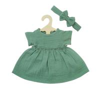 Heless Doll Clothes 1424 - 100% Organic Cotton 2-Piece Set with Dress & Headband, Sage Green