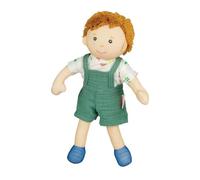 Heless 508 - Rag Doll Boy Fred with Green Dungarees and Shirt to Put on and Take Off, Approx. 22 cm Soft Doll for Cuddling, Playing and Loving