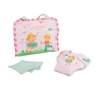 Heless 560 Doll Accessories Changing Bag Princess Emily Pink with Carry Handle, Cloth Nappies and 3 Muslin Cloths