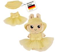 Heless Monster Styles 7513 Bouclé Doll Dress with Fishing Hat in Yellow, with Tulle, Glitter and Bow, Kawaii Set for Monster Size 15 cm