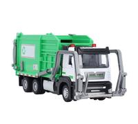 HELEVIA 1:32 Garbage Truck Toy with Dumpster 4 Trash Bins Friction Powered Light Sounds, Waste Material Vehicle Model, for Kids Waste Management Play Experience