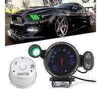 HELEVIA 3.75in Tachometer Meter, LED Backlight, 11000 RPM with Warning Light, Memory, Black Smoked Face, for Professional Motor Sports, Adjustable Shift Light (Blue Light)