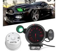HELEVIA 3.75in Tachometer Meter, LED Backlight, 11000 RPM with Warning Light, Memory, Black Smoked Face, for Professional Motor Sports, Adjustable Shift Light (Red Light)