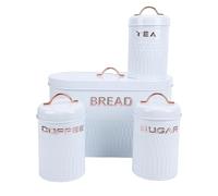 HELEVIA 4PCS Bread Box and Canister Set, Food Grade Iron Coffee Tea Sugar Storage Container, Metal Bread Box Set, for Kitchen Countertop (White)