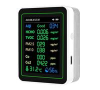 HELEVIA Air Quality Tester, CO2 HCHO TVOC PM2.5 PM10 Temperature Humidity Sensor, TFT Screen Air Quality Detector, 24 Hour Curve Display, HCHO Comparison (White)