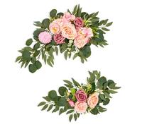 HELEVIA Artificial Flower Swag, 2 Pack Camellia Eucalyptus Garland with