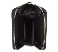 HELEVIA Black Leather Card Wallet, 10 Slots Zipper Compact Transparent Window Card Holder for Travel Daily Use