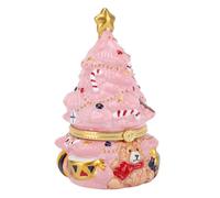 HELEVIA Ceramic Xmas Tree Jewelry Box with Bear Pattern Trinket Storage Jar