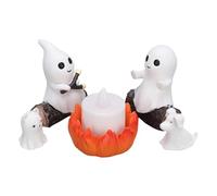 HELEVIA Halloween Ghost Campfire Flickering Night Light, Halloween Dog Cat Figurine Resin Cute Ghost Statues, for Tabletop Shelf Decoration Ornaments