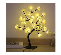HELEVIA LED Tabletop Bonsai Tree Lamp USB Tree Lamp Christmas Bedroom Decoration Table Night Light, for Christmas New Year Party Ornament (White 24 Lights Rose)