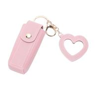 HELEVIA Lipstick Case, PU Leather Lipstick Holder with Heart Shaped Mirror and Keychain, for Women Travel Organizer Purse Accessories (Pink)